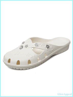 EVA Closed Toe Slip On Flat Sandals Floral Cutout Mules Shower